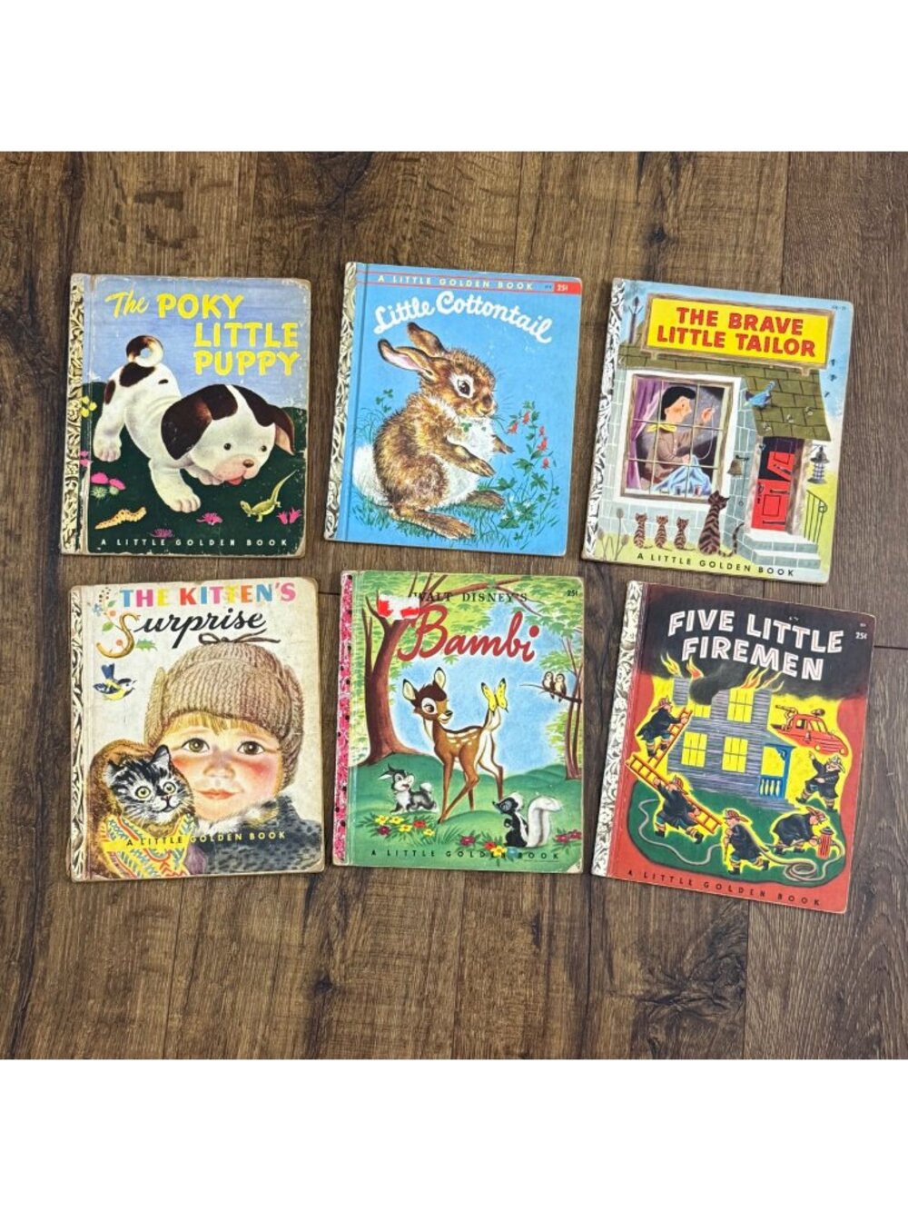 Vintage Mixed Lot of 6 Little Golden Books 1940's-1960 Bambi Poky Puppy Brave Ta